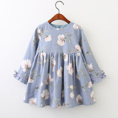 Girls’ Long Sleeve Printed Cotton Dress – Princess Style Korean Dress | Lovana UK