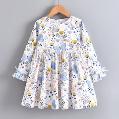 Girls’ Long Sleeve Printed Cotton Dress – Princess Style Korean Dress | Lovana UK