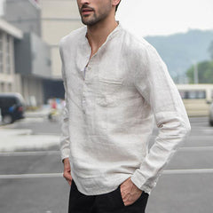 Men’s Vintage White Linen Shirt with Buttons – Lovana
