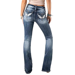 Women’s Stretch Denim Jeans – Heavy Wash Embroidered Skinny Trousers | Lovana UK