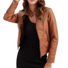 Women’s Soft Leather Neck Jacket – Spring Outerwear Coat | Lovana UK