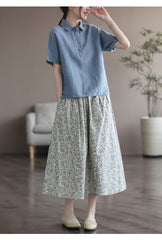 Women’s Floral Cotton Printed Skirt – Artistic Washed Casual Summer Skirt | Lovana UK
