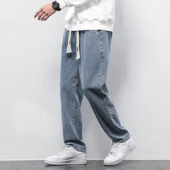 Men’s Summer Loose Wide Leg Jeans – Casual Straight Trousers with Drawstring | Lovana UK