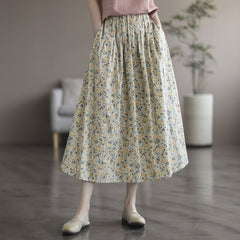 Women’s Floral Cotton Printed Skirt – Artistic Washed Casual Summer Skirt | Lovana UK