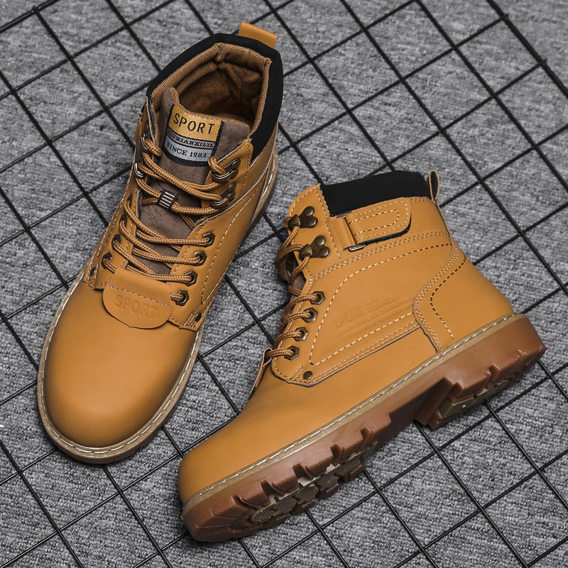 Men's boots plus velvet warm round scalp Martin boots