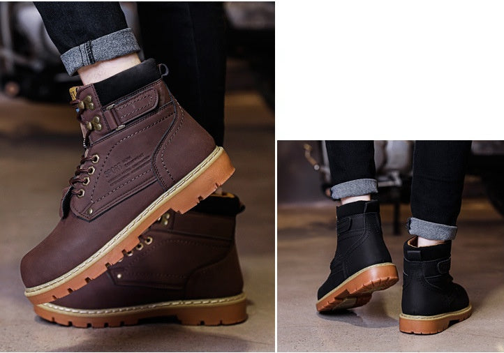 Men's boots plus velvet warm round scalp Martin boots