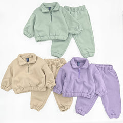 Girls' Half Zipped Stand Collar Sweater Fleece Warm Comfortable Suit