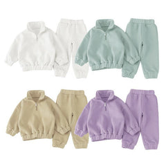 Girls' Half Zipped Stand Collar Sweater Fleece Warm Comfortable Suit