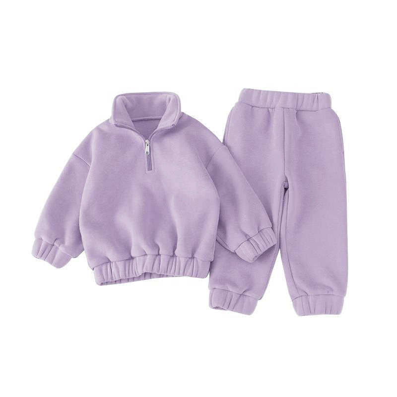 Girls' Half Zipped Stand Collar Sweater Fleece Warm Comfortable Suit