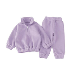 Girls' Half Zipped Stand Collar Sweater Fleece Warm Comfortable Suit