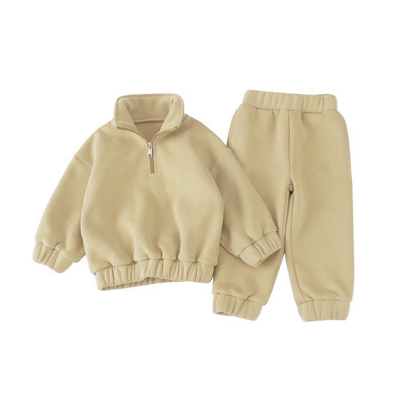 Girls' Half Zipped Stand Collar Sweater Fleece Warm Comfortable Suit