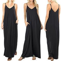 Women's Solid Color Loose Pockets Vest Dress