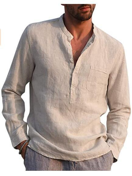 Men’s Vintage White Linen Shirt with Buttons – Lovana