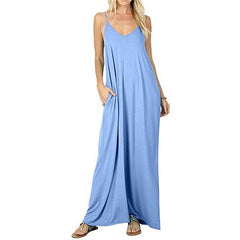 Women's Solid Color Loose Pockets Vest Dress