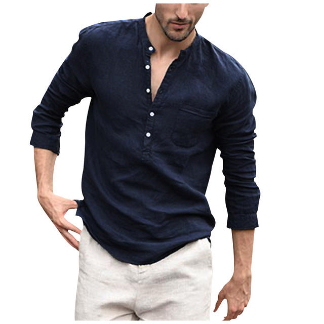 Men’s Vintage White Linen Shirt with Buttons – Lovana