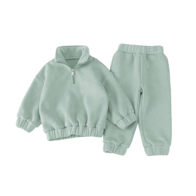 Girls' Half Zipped Stand Collar Sweater Fleece Warm Comfortable Suit