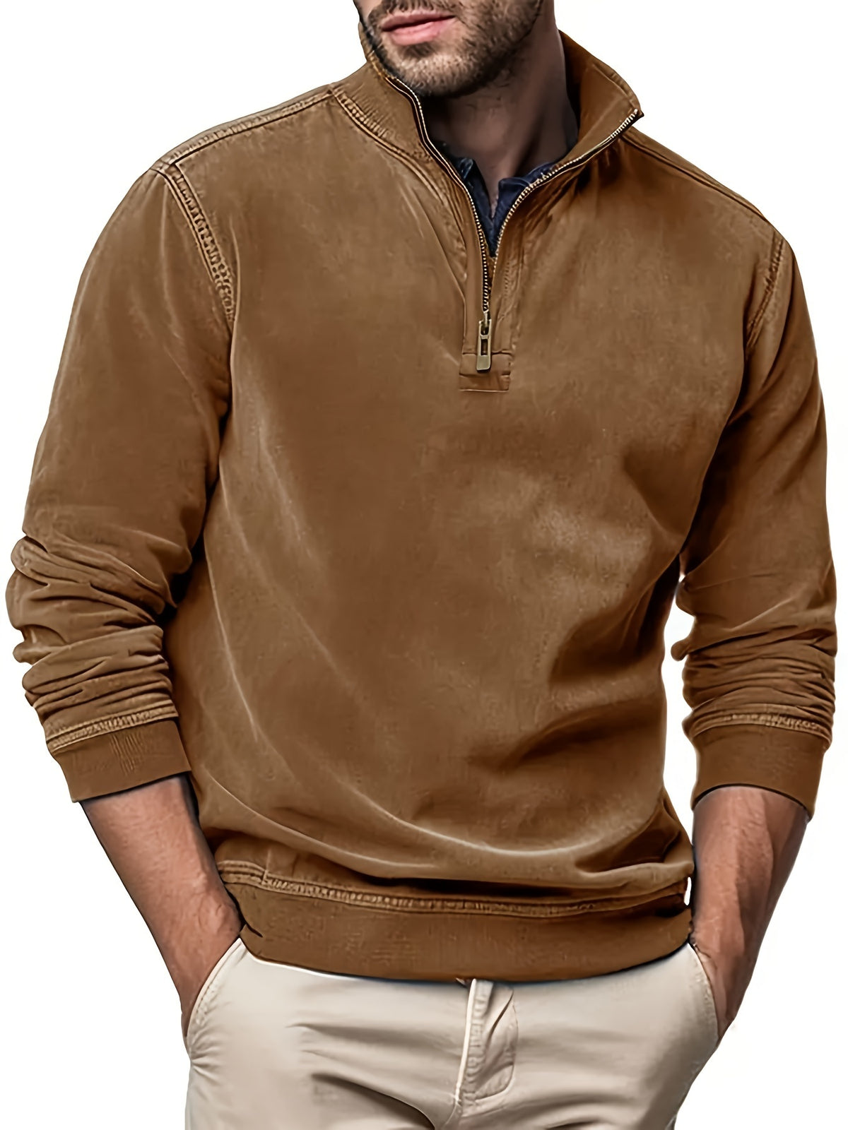 Men’s Faux Leather Stand Collar Sweatshirt – Casual Winter Pullover | Lovana