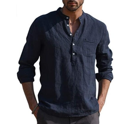 Men’s Vintage White Linen Shirt with Buttons – Lovana