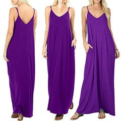 Women's Solid Color Loose Pockets Vest Dress