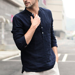 Men’s Vintage White Linen Shirt with Buttons – Lovana